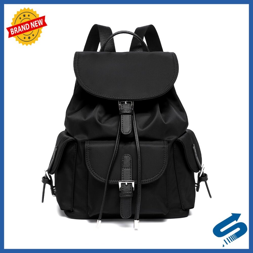 Lightweight Nylon Backpack Practical Magnetic Closure Multiple Pockets Daypack